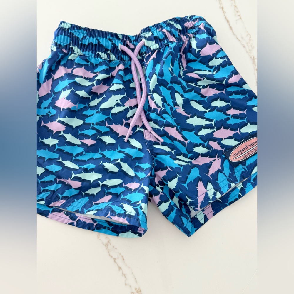 Vineyard vines kids Swim Trunks - Blue and Pink Shark Pattern 3t